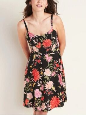 Old Navy Black Floral Cami Dress with Multicolor Blooms